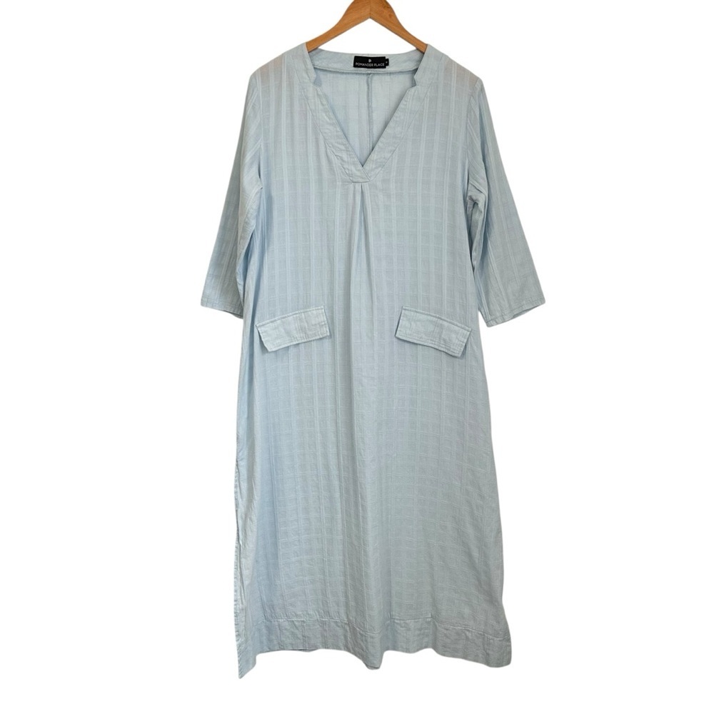 Pomander Place Tuckernuck Carolina Caftan Maxi Dress Swim Cover-up Sz Med Blue - Picture 2 of 9
